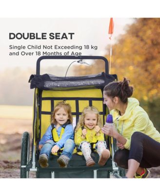 Kids Elite 2-Seat Bicycle Trailer Steel w/ Water Resist Windows