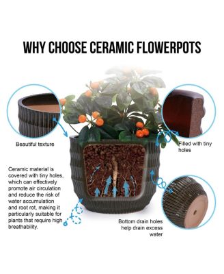 Dark Coffee Ceramic Planter Set of 4 (6.5" to 14.17") - Indoor/Outdoor Flower Pot