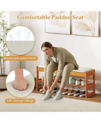 Shoe Rack Bench with Flip-Top Storage Rubberwood Entryway Seat
