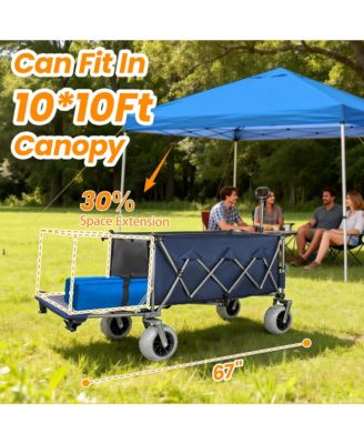 Heavy Duty Utility Wagons, Extra Long Large Foldable Wagon with Opened Tailgate and All-Terrain Wheels, 500lbs Capacity for Beach