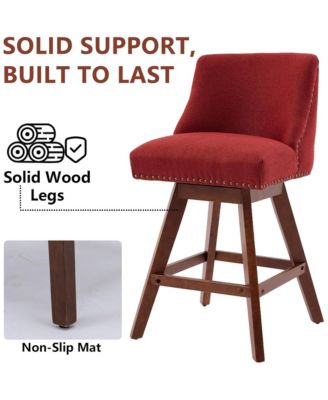 Swivel Bar Stools Set of 2, Modern Upholstered Counter Height Chairs with Wooden Legs and Nailhead Trim for Kitchen Island