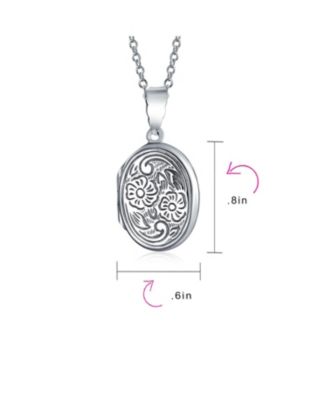 Embossed Floral Sunflower Photo Oval Locket Necklace Pendant Sterling Silver