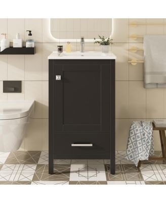 20" Modern Freestanding Bathroom Vanity with Ceramic Sink, Solid Wood Frame and Soft Close Door for Small Spaces