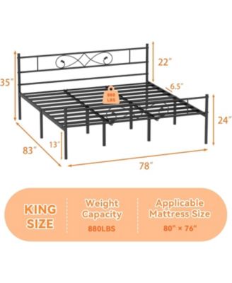 King Size Platform Bed Frame, Metal with Unique Fist Design Headboard, Under Bed Storage, No Box Spring Required, Easy Assembly Noise Free