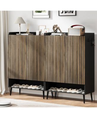 Large Shoe Cabinet with Doors，6-Tier Shoe Organizer with 2 Doors & Additional Hooks for Hallway, Entryway, Living Room