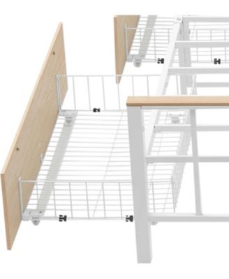 Full Metal Bed Frame With Headboard and Footboard 4 Storage Drawers No Box Spring Space Saving