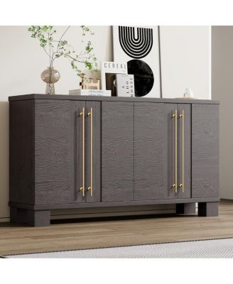 Taupe Wood Sideboard Cabinet with Adjustable Shelves & Gold Handles