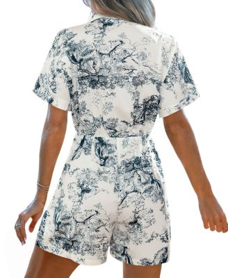 Women's Collared Zipper Closure Unlined Romper