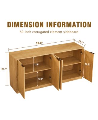 Streamdale 59-inch Modern Wavy Sideboard, Curved Contour 4-Door Storage Cabinet