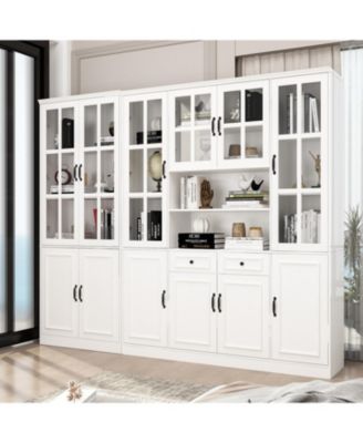 Modern Bookcase, Sideboard with 19-Tier Shelves and 2 Drawers