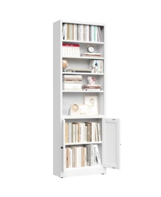 71" Industrial Metal Bookshelf - Freestanding Storage Bookcase with Adjustable Open Shelves and 2 Cabinet Door for Home Office