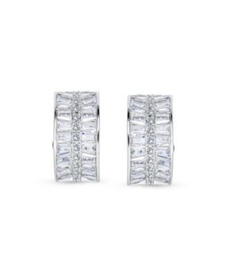 Art Deco Style Fancy CZ Cubic Zirconia Half Hoop Baguette Earrings Clip On Plated
