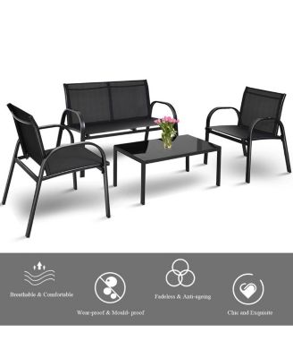 4 PCS Patio Furniture Set Sofa Coffee Table Steel Frame Garden Deck
