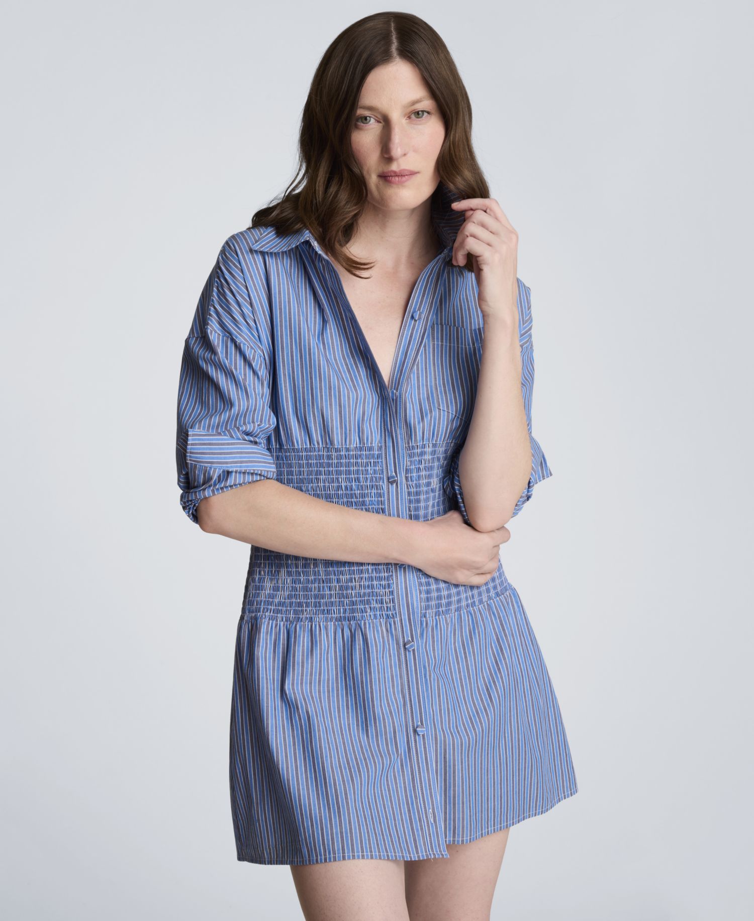 Women's Long-Sleeve Drop Shoulder Mini Shirt Dress