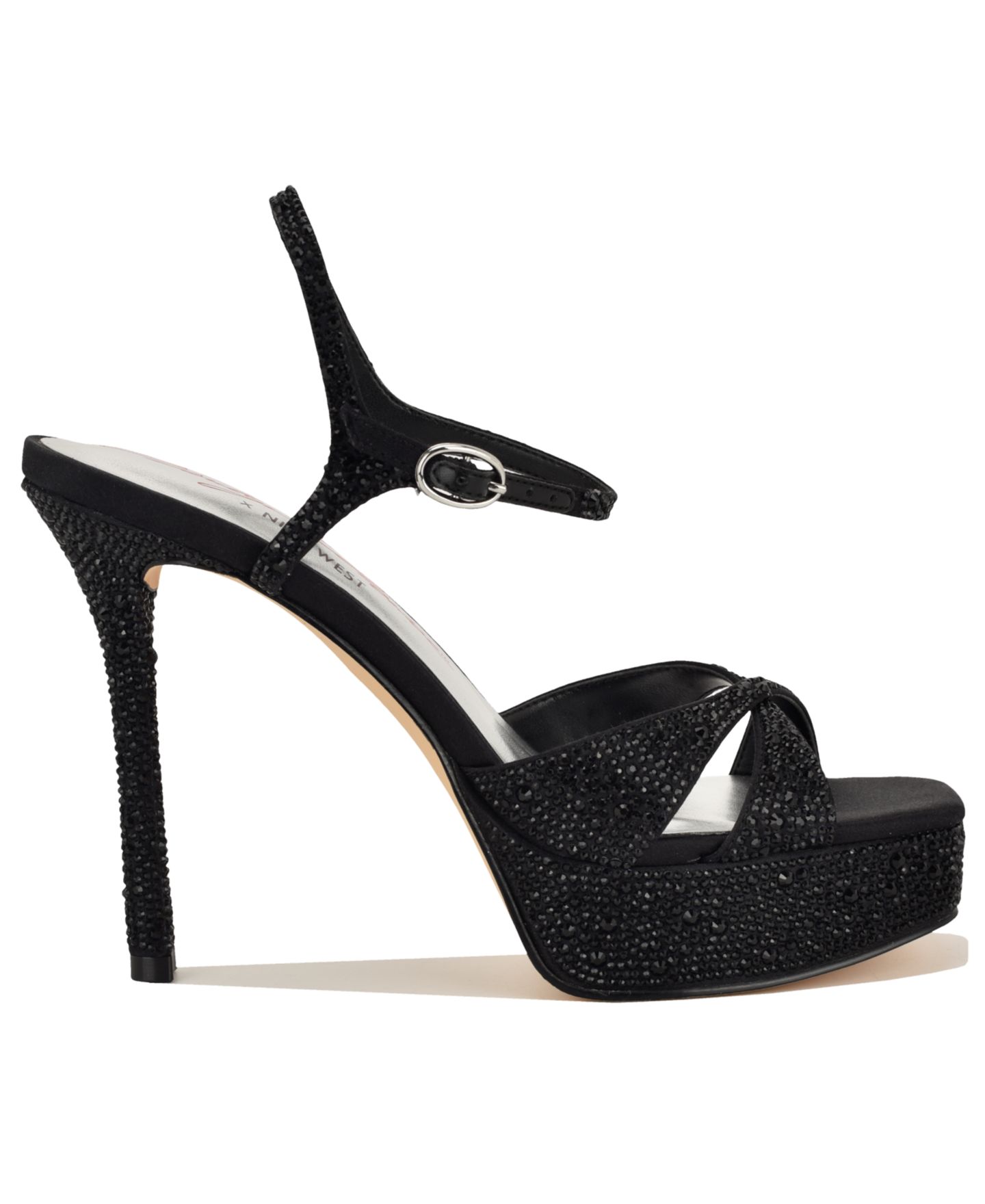 Женские сандалии Nine West x Marilyn Monroe Talent Rhinestone Stiletto Dress Sandals, цвет: Чёрный атласный — фото 2