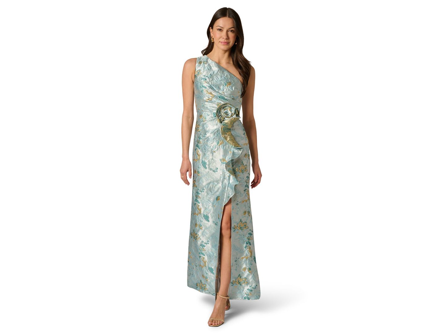 Женское платье Adrianna Papell Petite One-Shoulder Gown, цвет: Синий разноцветный — фото 1