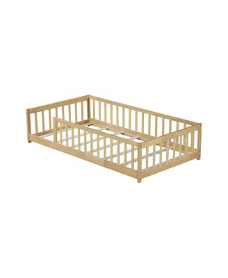 Twin Size Floor Bed with Fence and Safety Guardrails