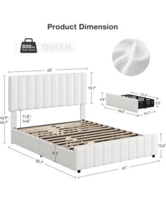 Queen Bed Frame Upholstered Headboard 4 Drawers Platform Adjustable Headboard Wood Slats No Box Spring