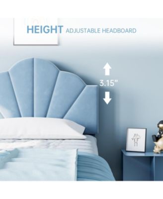 Twin XL Upholstered Bed Frame Height Adjustable Headboard for Kids Wood Slats Metal Frame Easy Build