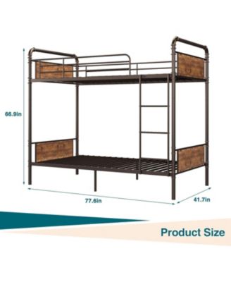 Twin Metal Bunk Bed Twin Over Twin Heavy Duty Guardrail Ladders Convertible Beds Kids Adults No Box Spring