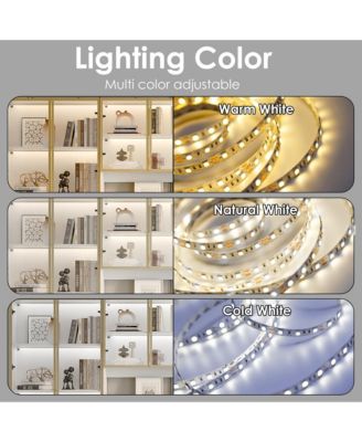 Large 30-Shelf Wood Standard Bookcase With Doors,LED Lights,Drawers