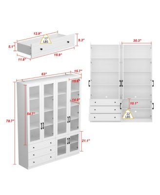 Modern 10-Shelf Accent Bookcase with Glass Doors, LED Lights
