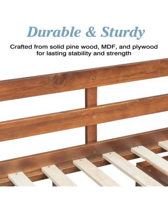 Full Size Walnut Loft Bed with Desk, Shelves, Wardrobe & Stairs