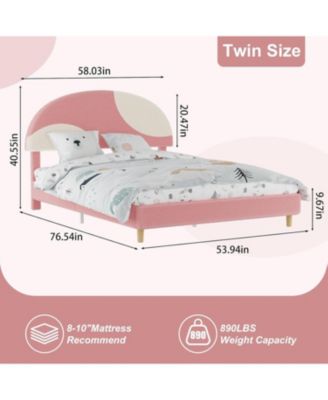 Full Bed Frame with Boucle Arch Headboard Modern Upholstered Platform Wooden Slats No Box Spring Kids Guest