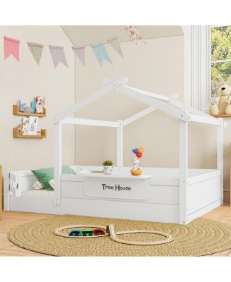 Full Size Floor Bed with Guardrails, Roof, Tray & Signboard