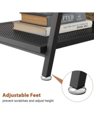 Industrial Rectangular 2-Tier Wood Coffee Table with Metal Frame and Mesh Shelf.