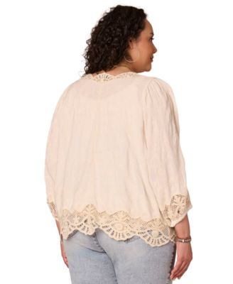 Plus Size Open-Front Crochet Crop Jacket