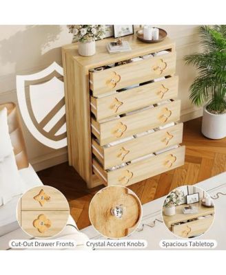 5 Drawer Tall Dresser for Bedroom, 45'' Boho Chest of Drawers, Wooden Chest with Clothes Storage Cabinet