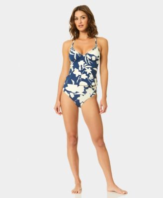 Women's Printed V-Neck Contrast Ruffle Tankini Top