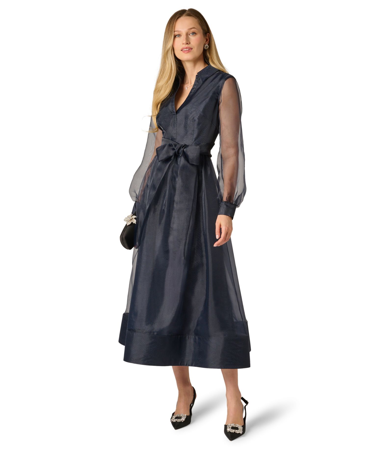 Women's Long-Sleeve V-Neck Shirt Dress