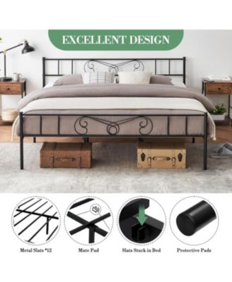 King Metal Platform Bed Frame With Headboard and Footboard Storage No Box Spring Mattress Support Simple Assembly
