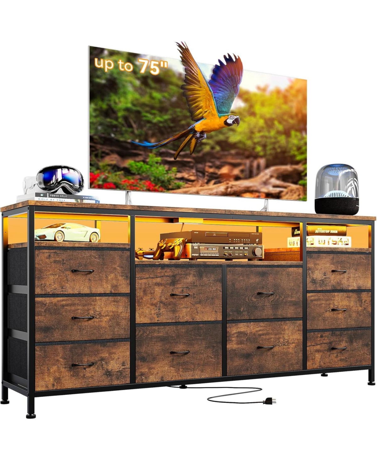 gaomon 63.3" Wide 10-Drawer Dresser Tv Stand for Bedroom and Living Room
