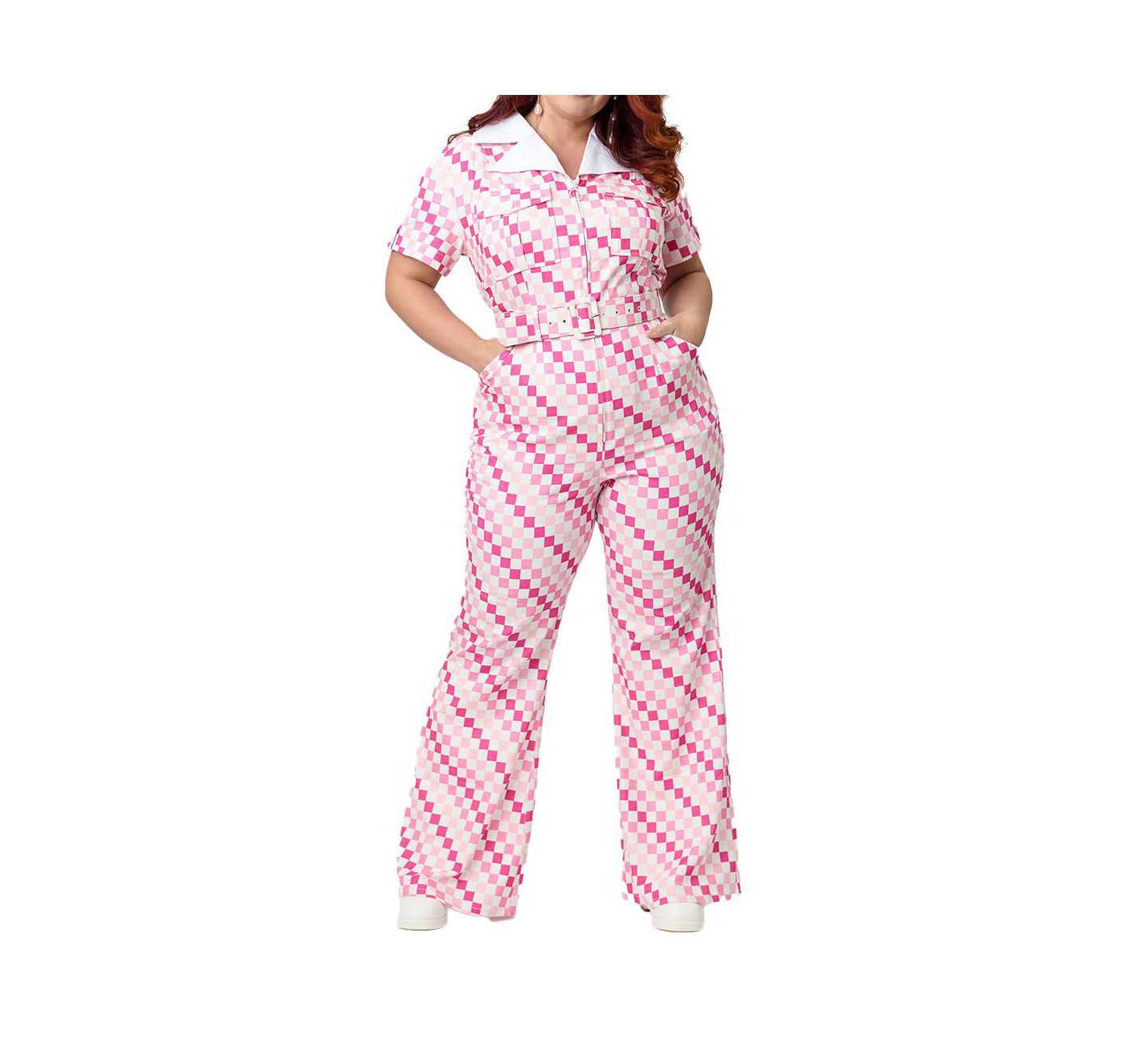 Женский комбинезон Smak Parlour Plus Size Valentine Flare Jumpsuit, цвет: Розовый полосатый с принтом — фото 4