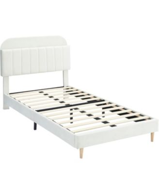 Twin Bed Frame With Bookcase Headboard Upholstered Platform Kids Bed Wooden Slats No Box Spring