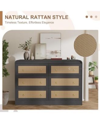46''Wide Rattan Dresser,6 Drawer Dresser for Bedroom,Dressers & Chests of Drawers