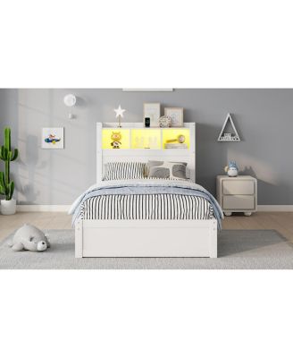 Twin Size Wood Bed with Storage Headboard and Drawers