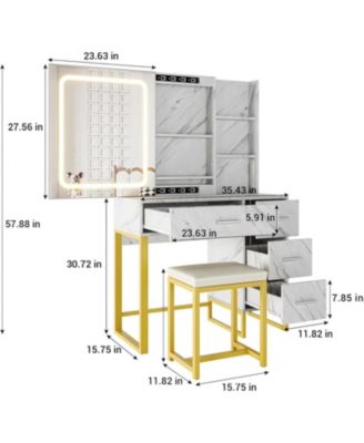 Makeup Vanity Desk with Lighted Mirror and Built-in Charging Station