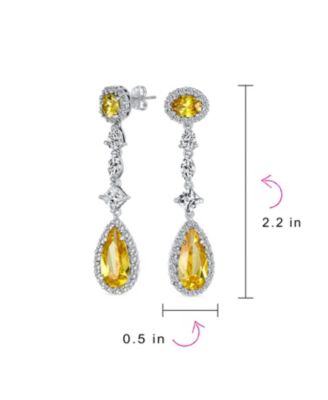 Canary Yellow Royal Green Halo CZ Teardrop Chandelier Earrings Silver Plated
