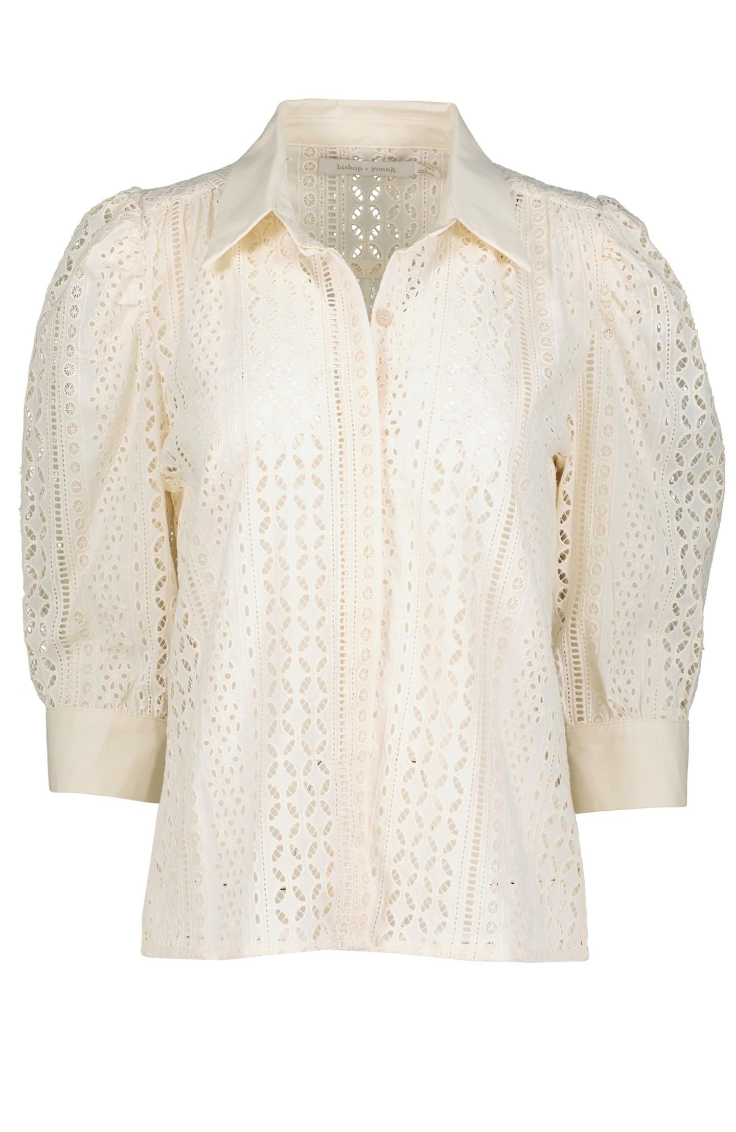 Женский топ Bishop + Young Cate Eyelet Ruched Sleeve, цвет: Бежевый — фото 2