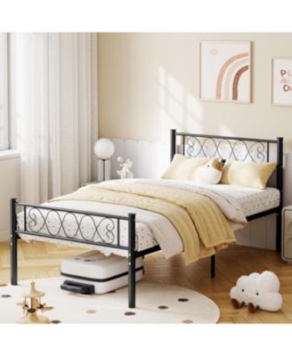 Twin XL Metal Bed Frame With Headboard Footboard Heart Shape Platform Easy Setup No Box Spring Needed