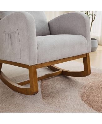27.2"W Rocking Chair for Nursery, Polyester Glider with High Back & Side Pocket
