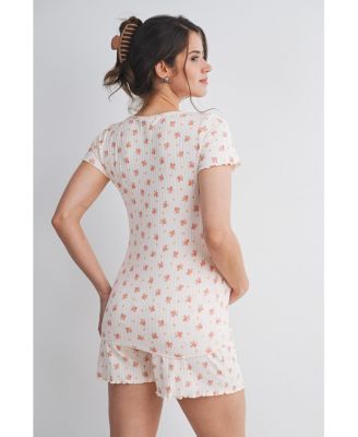 Maternity Ribbed Floral Lounge Set with Shorts and Top