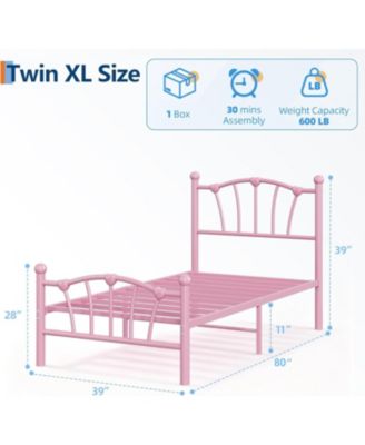 Twin XL Bed Frame for Kids With Heart Headboard and Footboard Metal Slats Noiseless No Box Spring Needed