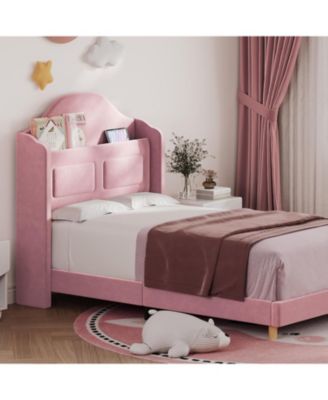 Twin Bed Frame With Headboard Velvet Wingback Platform Easy Assembly Noise Free No Box Spring