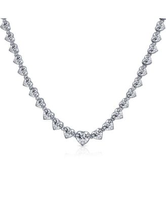 Classic Graduated Statement Cubic Zirconia Heart Shape CZ Tennis Necklace Collar