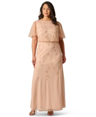 Plus Size Boat Neck Beaded Cocktail Ball Gown